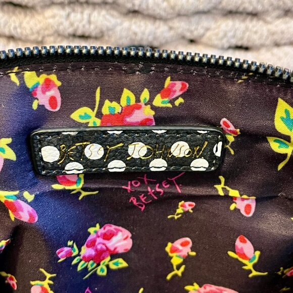 Betsy Johnson Black, White & Grey Floral Polka Dot Print Handbag - Picture 11 of 16